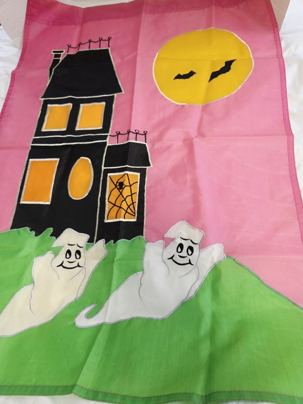 Vtg Halloween Garden Yard Flag Ghosts Night Moon Phantom Spirit Y2k 90's Banner